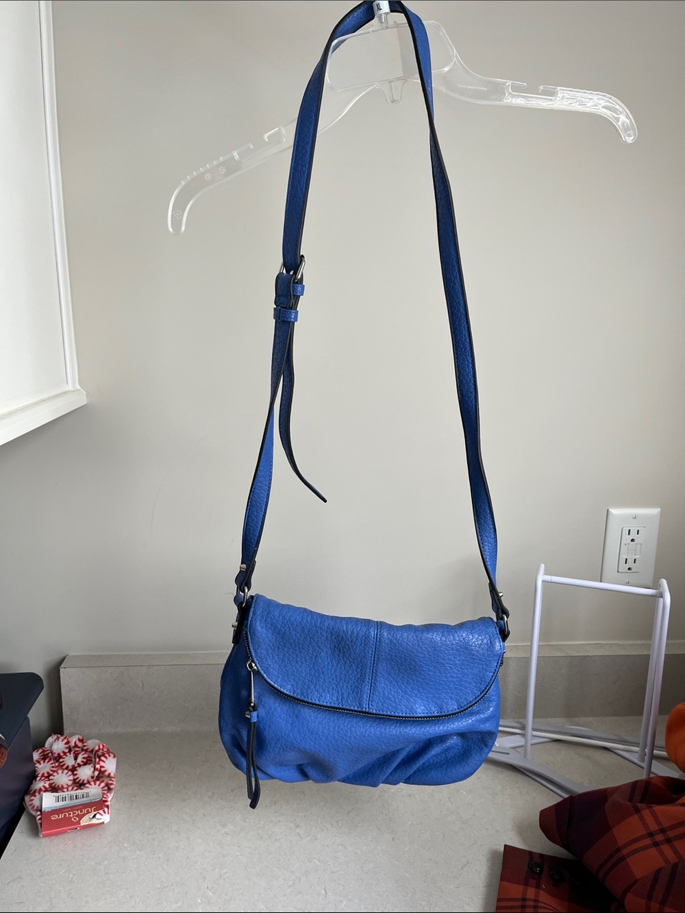 Kensie Blue Pebbled Leather Crossbody Bag